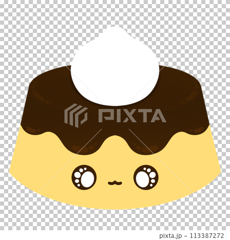 Cute Pudding Mascot Character Kawaii Cartoon illustration Sweet Cartoon Dessert Cartoon Kawaii Pudding Mascot Pudding Happy Pudding Pudding With Topping Whipped Cream Cartoon 113387272
