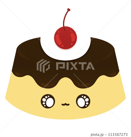 Cute Pudding Mascot Character Kawaii Cartoon illustration Sweet Cartoon Dessert Cartoon Kawaii Pudding Mascot Pudding Happy Pudding Pudding With Topping Whipped Cream And Cherry Fruit Cartoon 113387273