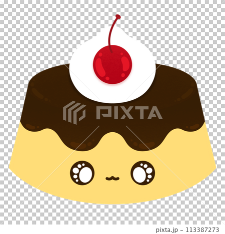 Cute Pudding Mascot Character Kawaii Cartoon illustration Sweet Cartoon Dessert Cartoon Kawaii Pudding Mascot Pudding Happy Pudding Pudding With Topping Whipped Cream And Cherry Fruit Cartoon 113387273