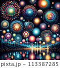 夏の夜空を彩るカラフル花火 113387285