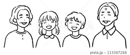笑顔の家族のイラスト　祖父母と孫 113387288