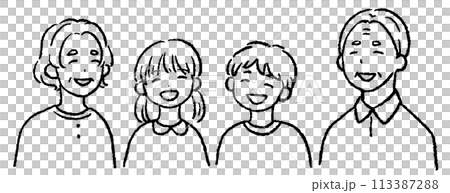 一個微笑的家庭的例證：祖父母和孫子 113387288