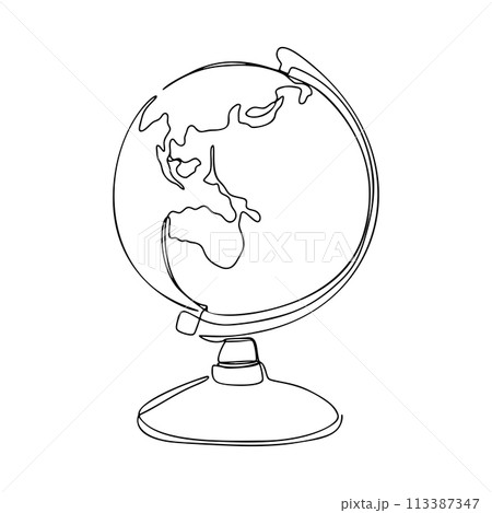 One Continuous Line Earth Globe 113387347
