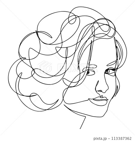 One Line Woman Face, Female Head Continuous Illustration 113387362
