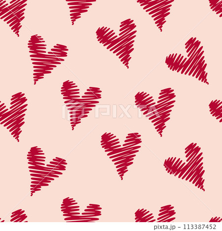 Heart Valentine's Day Sketch Strokes Seamless Pattern 113387452