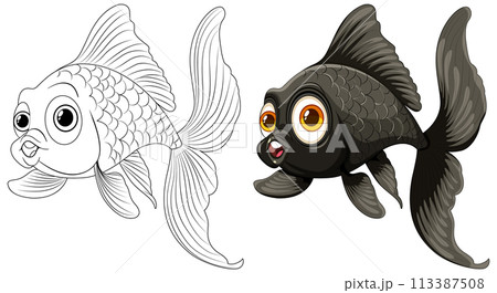 Colorful Goldfish Illustration Before and After Colorful Goldfish Illustration Before and After 113387508