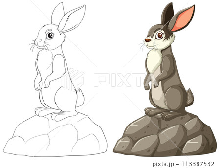 Cute Rabbit on Rock Vector Illustration 113387532
