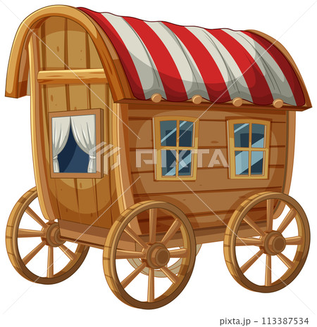 Vintage Wooden Caravan Illustration 113387534