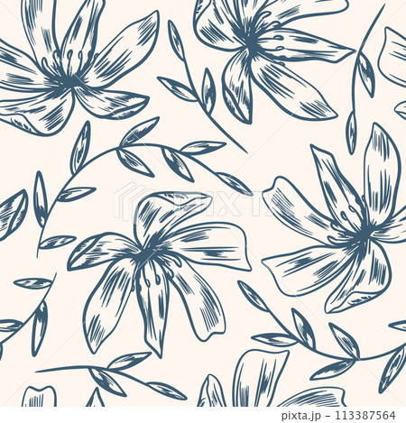 Sketch Hand Drawn Floral Seamless Pattern Sketch Hand Drawn Floral Seamless Pattern 113387564
