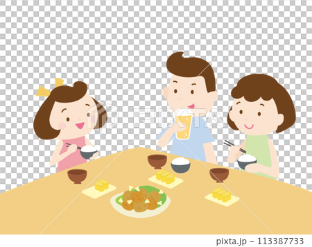 一家三口享受美食的插畫 113387733