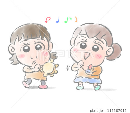 楽器遊び　子供　水彩タッチ 113387913
