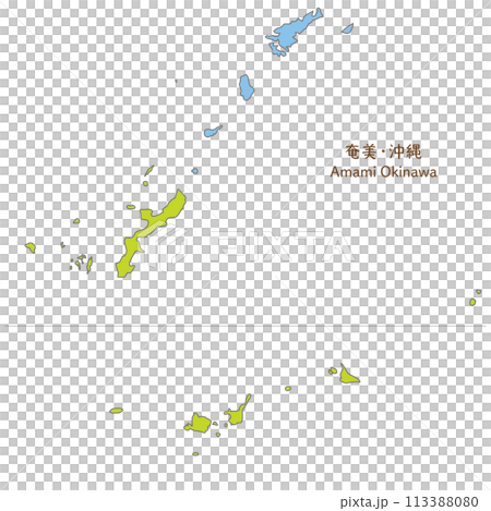 A simple and cute map of Okinawa Prefecture and Amami, an overview including remote islands, simplified 113388080