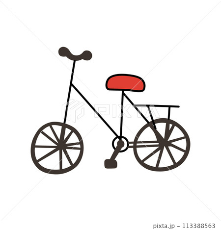 Bicycle icon, vector illustration of cute cartoon bike on white background, doodle in retro style, traveling and biking concept, france symbol, summer recreation activity, isolated colored clipart Bicycle icon, vector illustration of cute cartoon bike on white background, doodle in retro style, traveling and biking concept, france symbol, summer recreation activity, isolated colored clipart 113388563