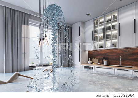 Flooded Floor In Kitchen 113388964