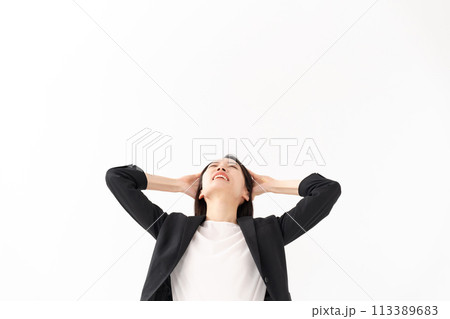 頭を抱えるビジネスウーマン 20代女性 頭を抱えるビジネスウーマン 20代女性 113389683