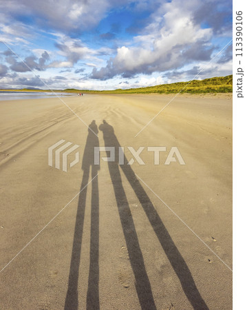 Shadow of couple enjoying the beach 113390106