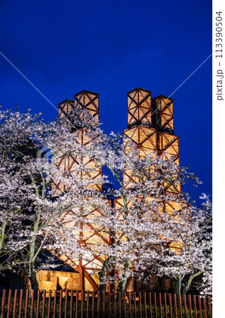 【静岡県】桜満開の韮山反射炉ライトアップ 113390504