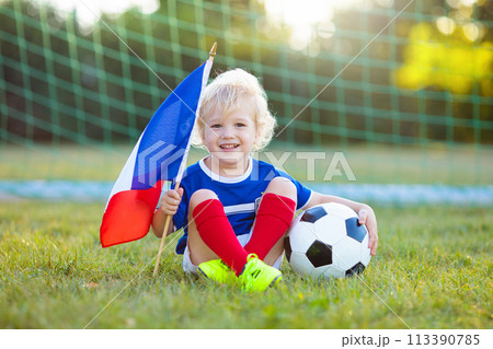 France football fan kids. Children play soccer. France football fan kids. Children play soccer. 113390785
