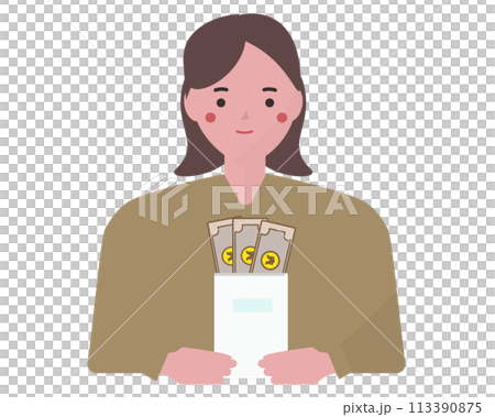 Woman taking money out of an envelope. Vector illustration Woman taking money out of an envelope. Vector illustration 113390875
