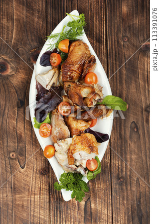 Roasting chicken marinated meat. Roasting chicken marinated meat. 113391076