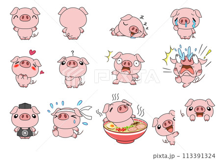 かわいい豚の色々なポーズセットpart2 113391324