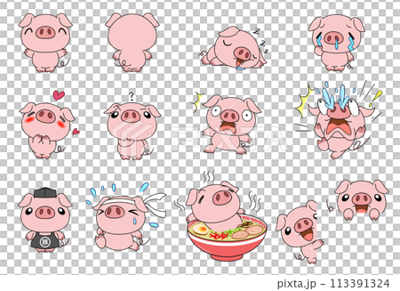 かわいい豚の色々なポーズセットpart2 113391324