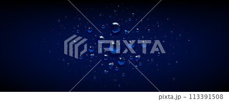 Rain splash water drop on blue surface background 113391508