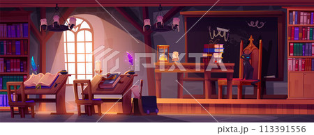 Magic school room interior for wizard study. 113391556