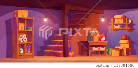 Basement room interior. House storage in cellar 113391580