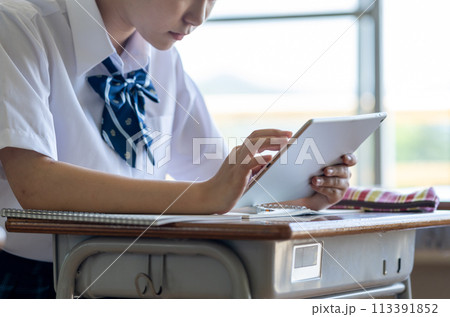 学校の教室で勉強をする高校生 113391852