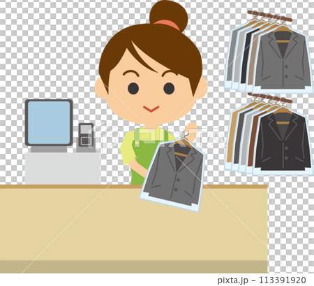 女性クリーニング店員のイメージイラスト 113391920