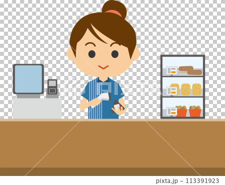 收銀台女店員為顧客提供服務的插圖 113391923
