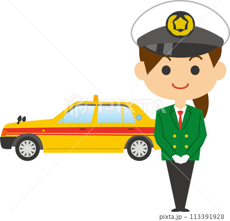 女性タクシー運転手のイメージイラスト 113391928