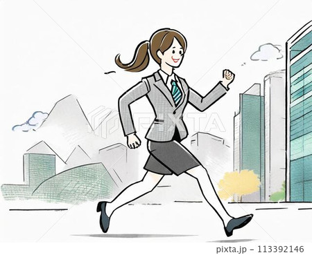 オフィス街を歩くスーツ姿の女性 113392146