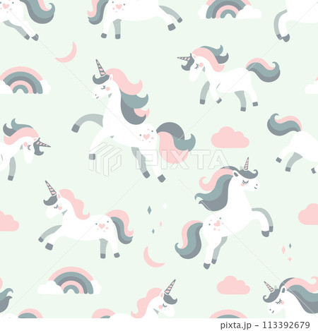 Seamless pattern with cute unicorns 113392679
