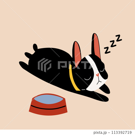 Lazy dog, cute french bulldog puppy sleeping in cartoon style, vector illustration Lazy dog, cute french bulldog puppy sleeping in cartoon style, vector illustration 113392719