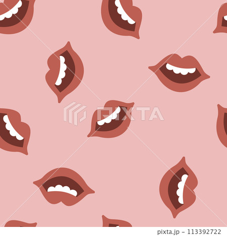 Vector seamless pattern with red smiling lips. 113392722