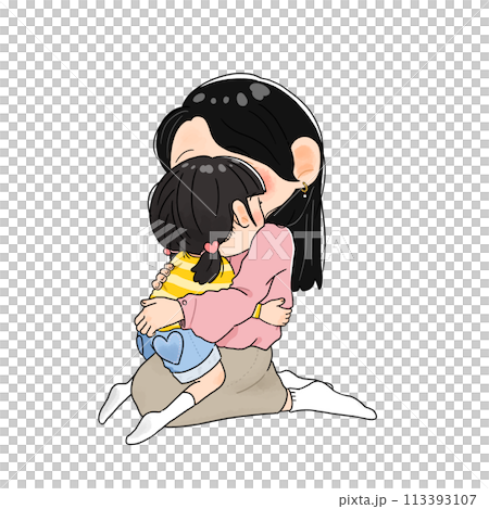 Parents and children hugging each other (mother and daughter hugging)_with main line 113393107