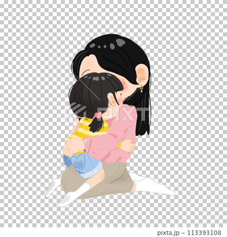 Parents and children hugging each other (mother and daughter hugging)_no main lines 113393108
