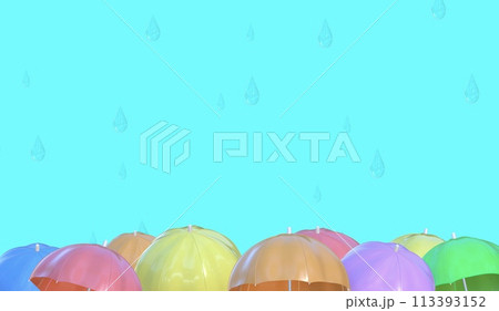 カラフルな傘と梅雨空の背景 カラフルな傘と梅雨空の背景 113393152