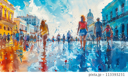 Watercolor illustration of Cuba 113393231