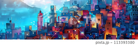 Mosaic Metropolis at Twilight background Mosaic Metropolis at Twilight background 113393380