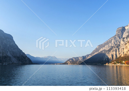 Mountain landscape, picturesque mountain lake in the summer morning, large panorama. Como, Italy 113393418