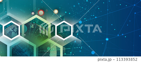 Geometric hexagon abstract background with simple polygonal elements. Medical, business, technology or science design. Vector Art. 113393852