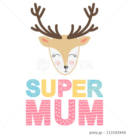 Cute face of an animal with lettering. Childish print for nursery in a Scandinavian style. baby posters, cards, clothes 113393948