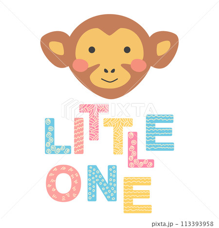 Cute face of an animal with lettering. Childish print for nursery in a Scandinavian style. baby posters, cards, clothes 113393958