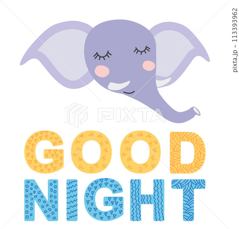 Cute face of an animal with lettering. Childish print for nursery in a Scandinavian style. baby posters, cards, clothes 113393962