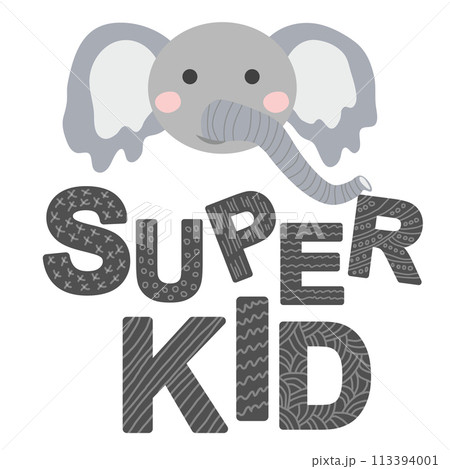 Cute face of an animal with lettering. Childish print for nursery in a Scandinavian style. baby posters, cards, clothes 113394001