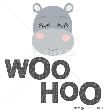 Cute face of an animal with lettering. Childish print for nursery in a Scandinavian style. baby posters, cards, clothes Cute face of an animal with lettering. Childish print for nursery in a Scandinavian style. baby posters, cards, clothes 113394014