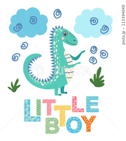 Scandinavian hand drawn illustration with dinosaur, dragon for greeting card, t-shirt, print, stickers, poster design Scandinavian hand drawn illustration with dinosaur, dragon for greeting card, t-shirt, print, stickers, poster design 113394040